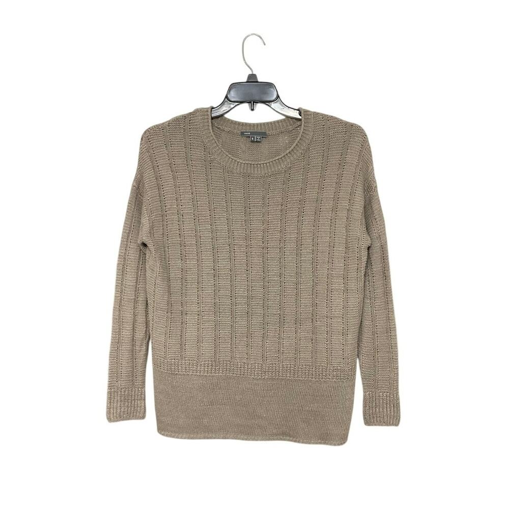 Vince. Linen Knit Sweater Women's Size Small Light Brown Pullover Crew Neck - Picture 2 of 8